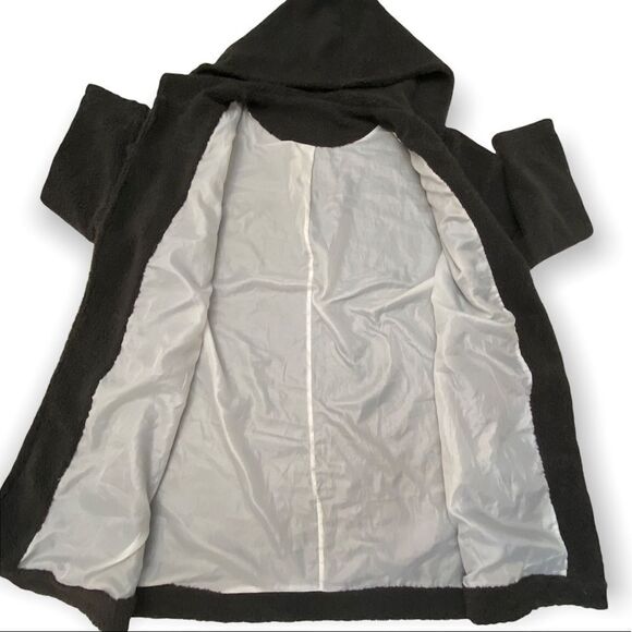 Olive Green Teddy Open Front Hooded Cardigan Jacket - Picture 2 of 8